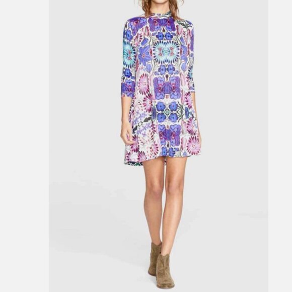 Free People Psychedelic Floral Dress SP Boho Festival Party Rave Art Fun Vibes - Picture 12 of 13